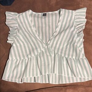 Striped Ruffle Sleeve Blouse